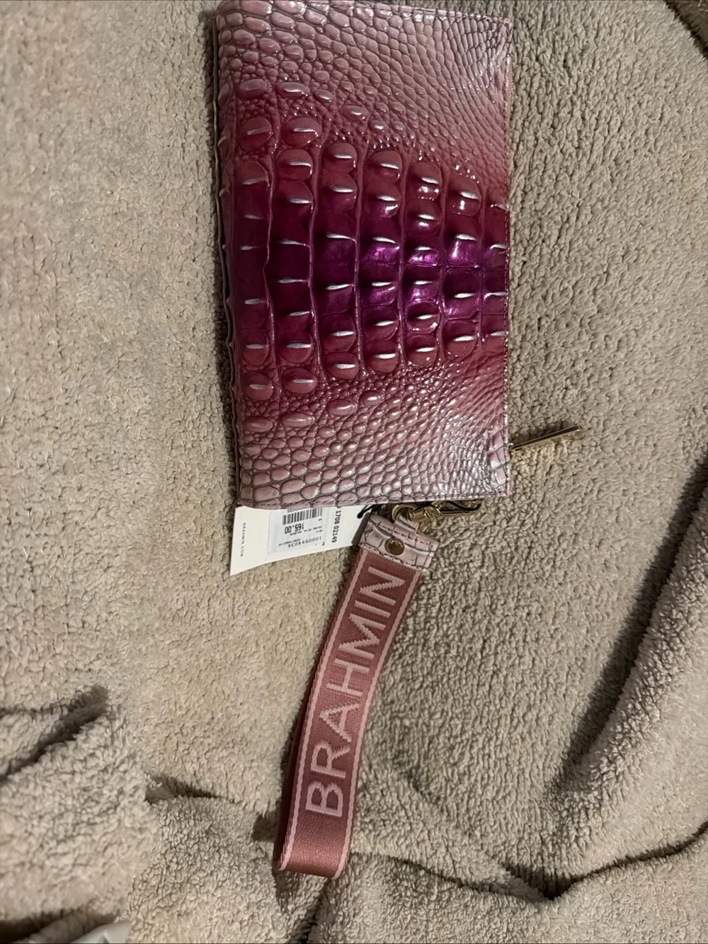 Brahmin Ombre Pink Croc-Embossed Wristlet